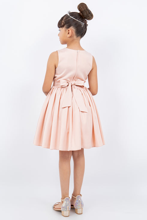 Girls V-Neck Pleated Flower Girl Dress with Rose Appliqué 2-12